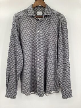 Emanuel Berg Modern Fit Contemporary Geometric Print Knit Shirt - Grey & Blue